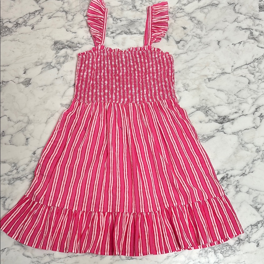 Vineyard Vines Pink and White Pleated Sundress with Flutter Sleeves